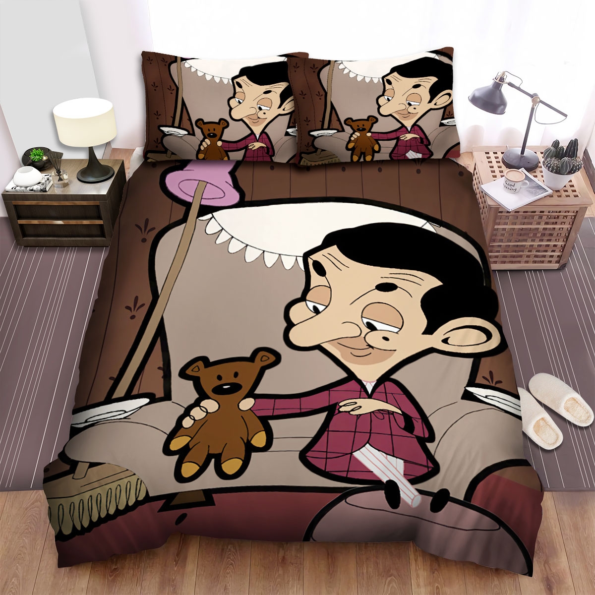 Mr. Bean & Teddy Relaxing Bed Sheets Spread Duvet Cover Bedding Set - Unique Anime Apparel for Fans