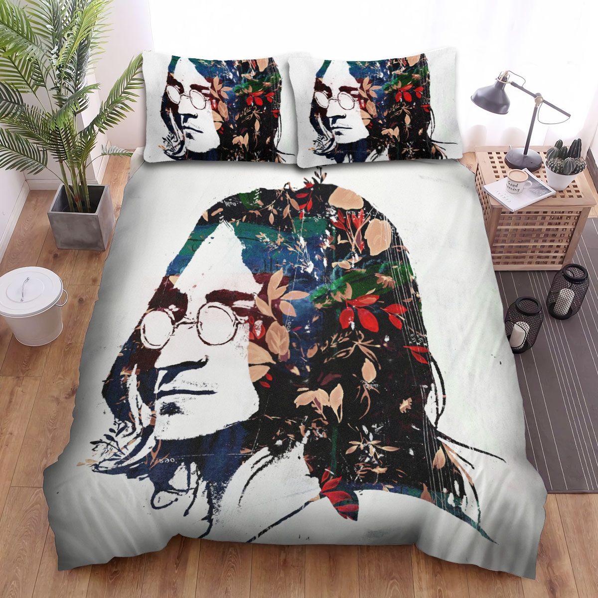 Music John Lennon Flowery John Painting Bed Sheets Spread Duvet Cover Bedding Set - Unique Anime Apparel for Fans