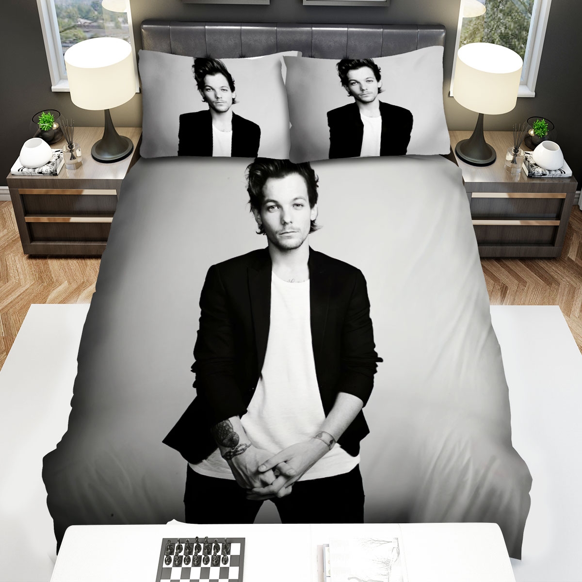 Music, Louis Tomlinson, In Black Suit Bed Sheets Spread Duvet Cover Bedding Set - Unique Anime Apparel for Fans