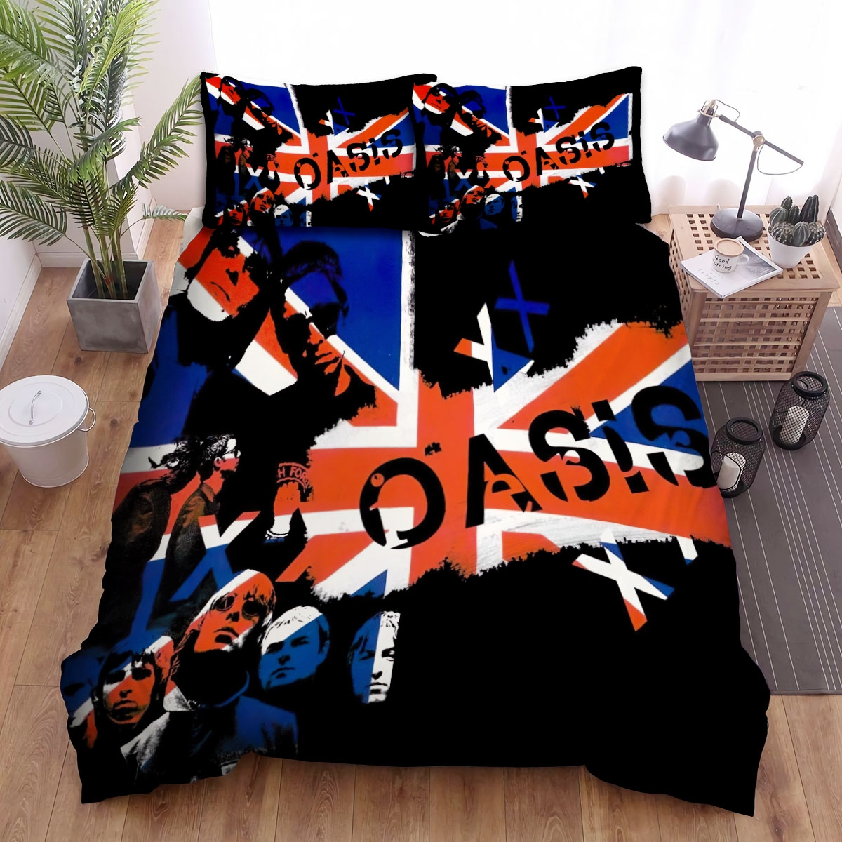 Music Oasis Uk Flag And Band Bed Sheets Spread Duvet Cover Bedding Set - Unique Anime Apparel for Fans