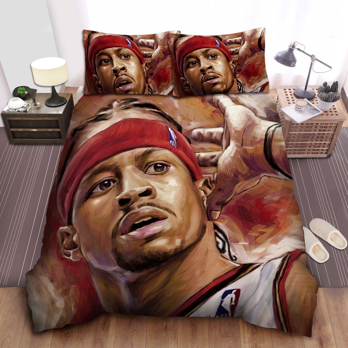 Nba Legend Allen Iverson Portrait Painting Bed Sheet Spread Duvet Cover Bedding Set - Unique Anime Apparel for Fans