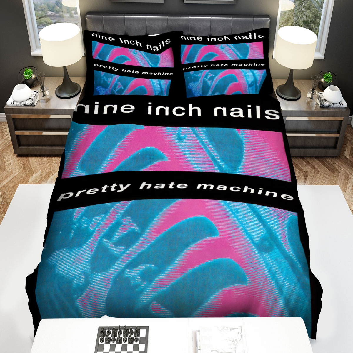 Nine Inch Nails Pretty Hate Machine Bed Sheets Spread Comforter Duvet Cover Bedding Set - Unique Anime Apparel for Fans