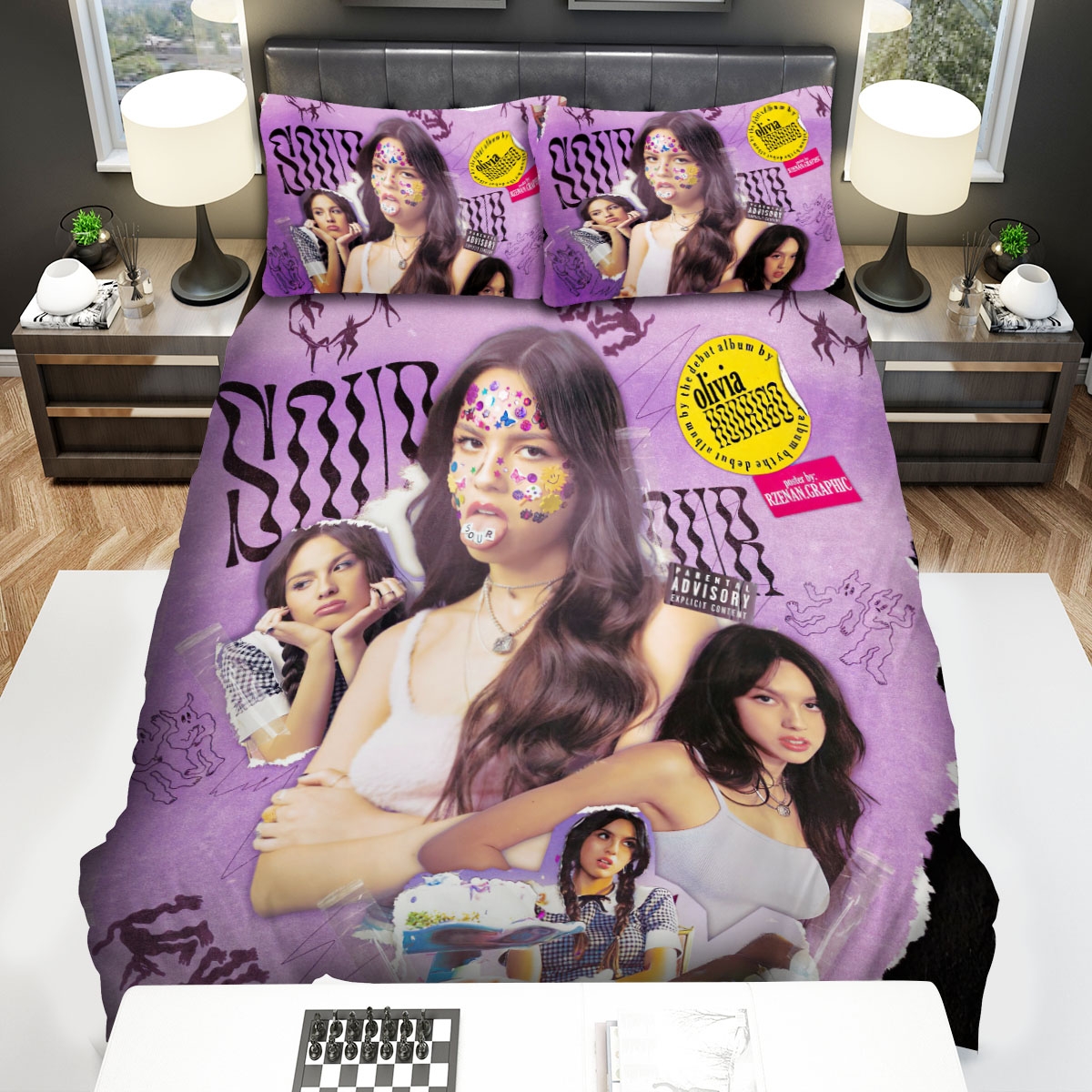 Olivia Rodrigo Digital Art In Purple Theme Bed Sheets Spread Duvet Cover Bedding Set - Unique Anime Apparel for Fans