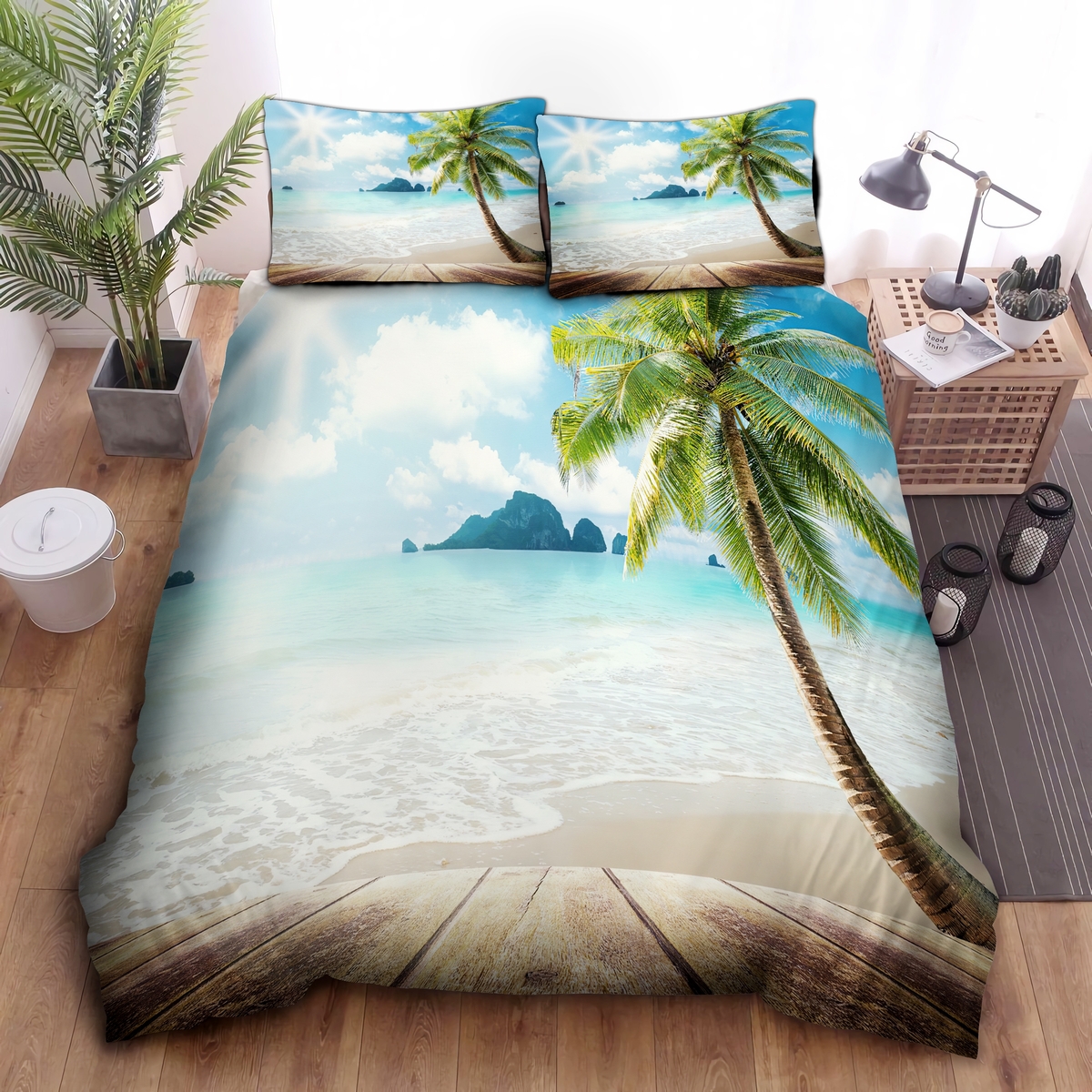 Palm Tree Sunshine Bed Sheets Spread Duvet Cover Bedding Set - Unique Anime Apparel for Fans