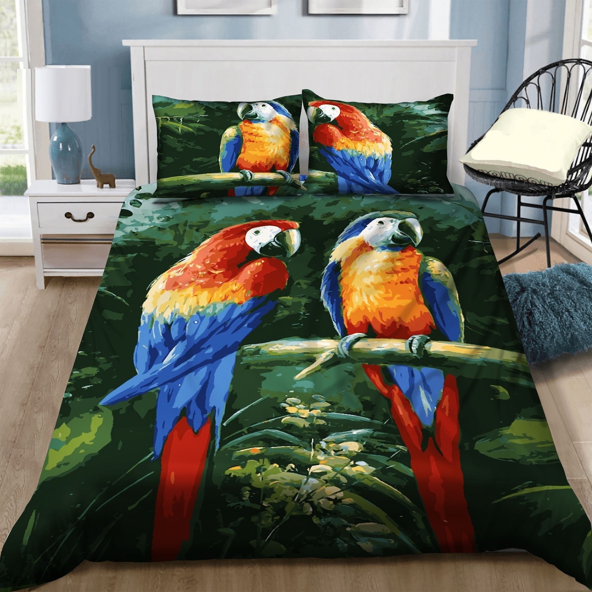 Parrot Couple In Jungle Bed Sheets Spread Duvet Cover Bedding Set Perfect Gifts For Parrot Lover Gifts For Birthday Christmas Thanksgiving - Unique Anime Apparel for Fans