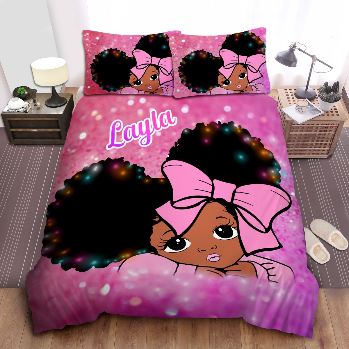 Personalized Little Melanin Queen Pink Cutest Duvet Cover Bedding Set Black Girl Magic Duvet Cover Bedding Set - Unique Anime Apparel for Fans