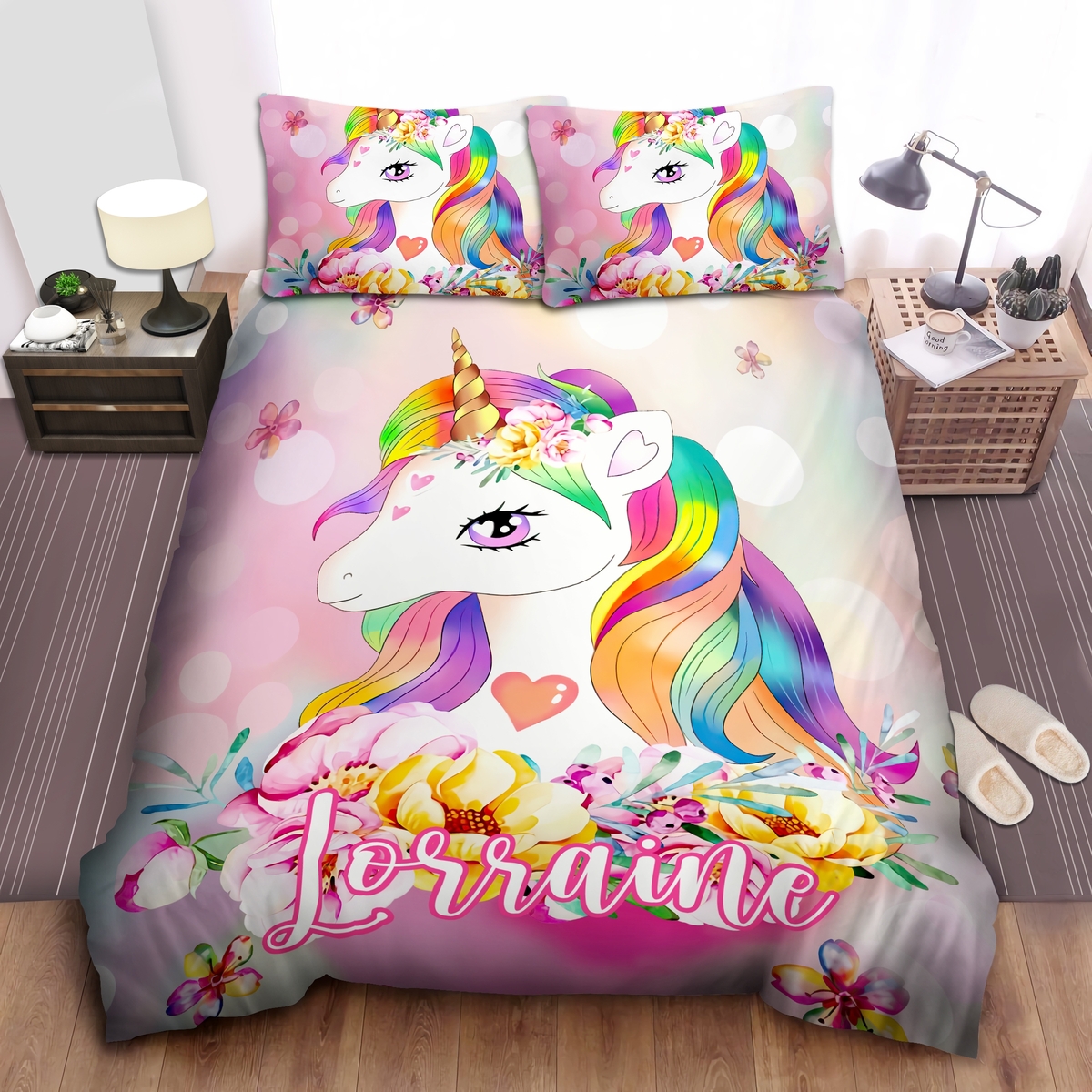 Personalized Majestic Floral Unicorn Bed Sheets Spread Duvet Cover Bedding Set Perfect Gifts For Unicorn Lover - Unique Anime Apparel for Fans