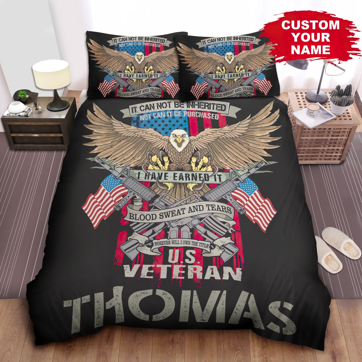 Personalized Military Eagle Veterans I Have Earned It Bed Sheets Spread Duvet Cover Bedding Set - Unique Anime Apparel for Fans