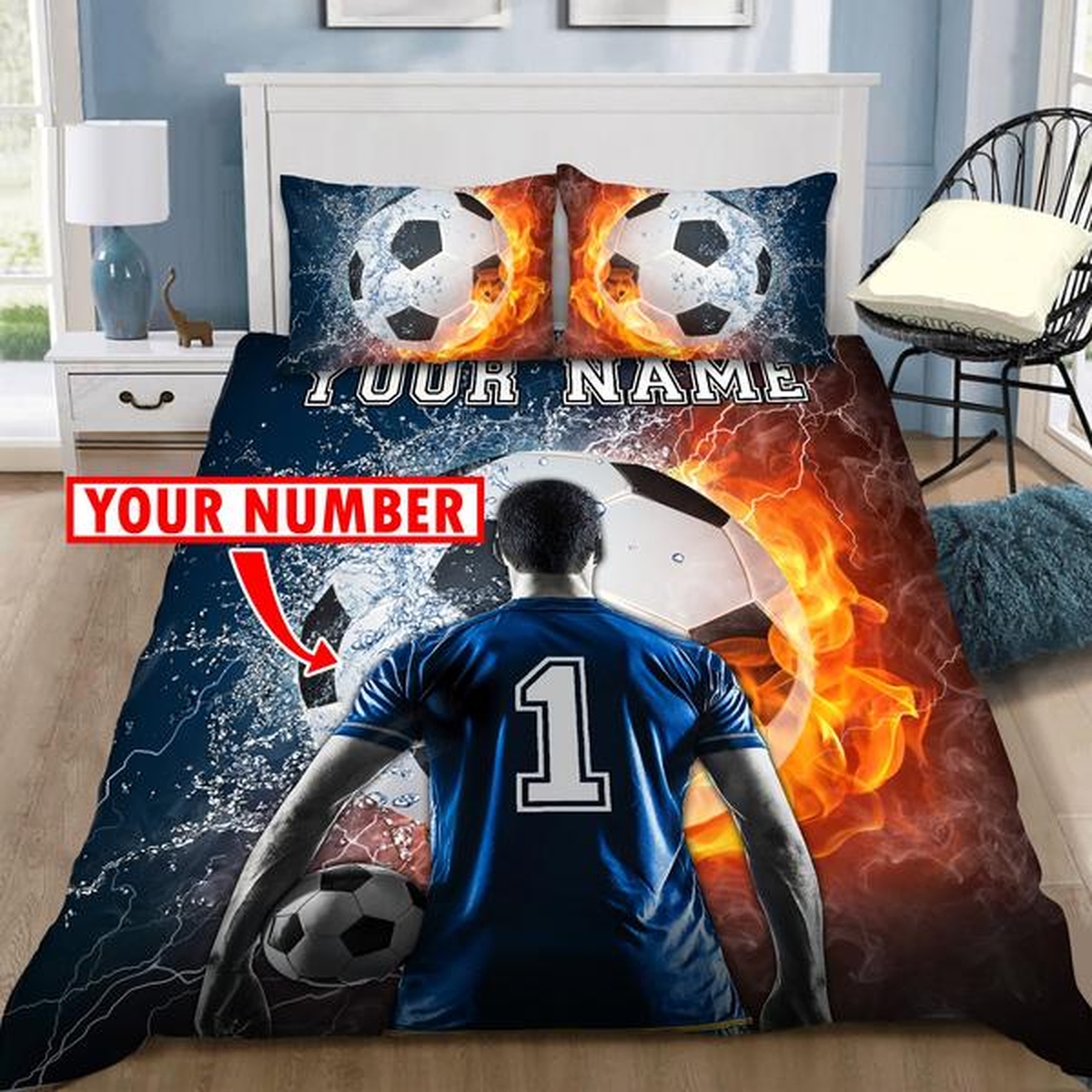 Personalized Soccer Love Custom Bedding Set With Your Name And Your Number Bed Sheets Spread Duvet Cover Bedding Set - Unique Anime Apparel for Fans