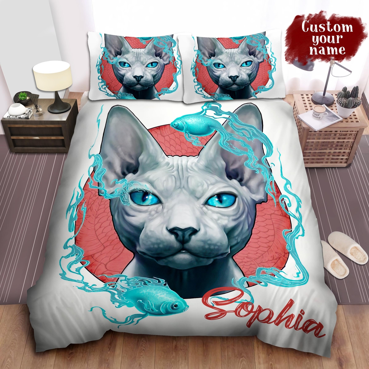 Personalized Sphynx Cat 3d Illustration Bed Sheets Spread Comforter Duvet Cover Bedding Set - Unique Anime Apparel for Fans