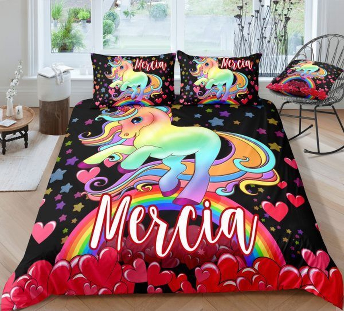 Personalized Unicorn Heart Bed Sheets Spread Duvet Cover Bedding Set Perfect Gifts For Unicorn Lover - Unique Anime Apparel for Fans