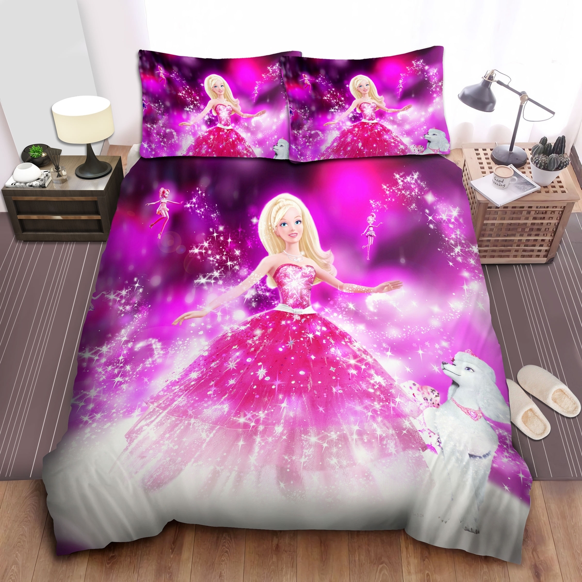 Pink Barbie And White Dog Bed Sheets Spread Duvet Cover Bedding Set - Unique Anime Apparel for Fans