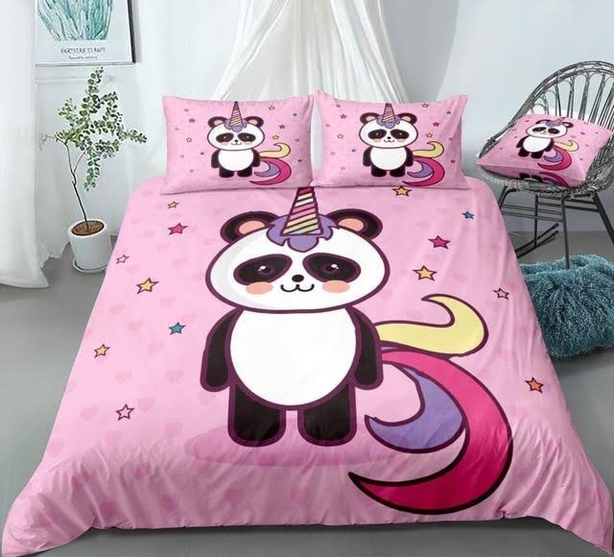 Pink Cute Panda Bed Sheets Spread Duvet Cover Bedding Set - Unique Anime Apparel for Fans