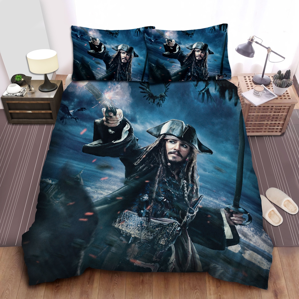 Pirates Of The Caribbean Captain Jack Sparrow In Digital Artwork Bed Sheets Spread Duvet Cover Bedding Set - Unique Anime Apparel for Fans
