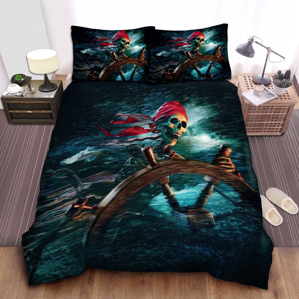 Pirates Of The Caribbean Skeleton Of Captain Jack Sparrow Bed Sheets Spread Duvet Cover Bedding Set - Unique Anime Apparel for Fans