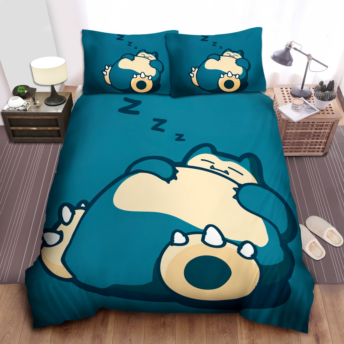 Pokemons Big Blue Snorlax Sleeping Bed Sheets Spread Duvet Cover Bedding Set - Unique Anime Apparel for Fans