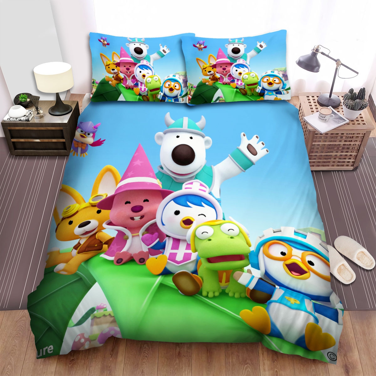 Pororo The Little Penguin On The Slide Bed Sheets Spread Duvet Cover Bedding Set - Unique Anime Apparel for Fans