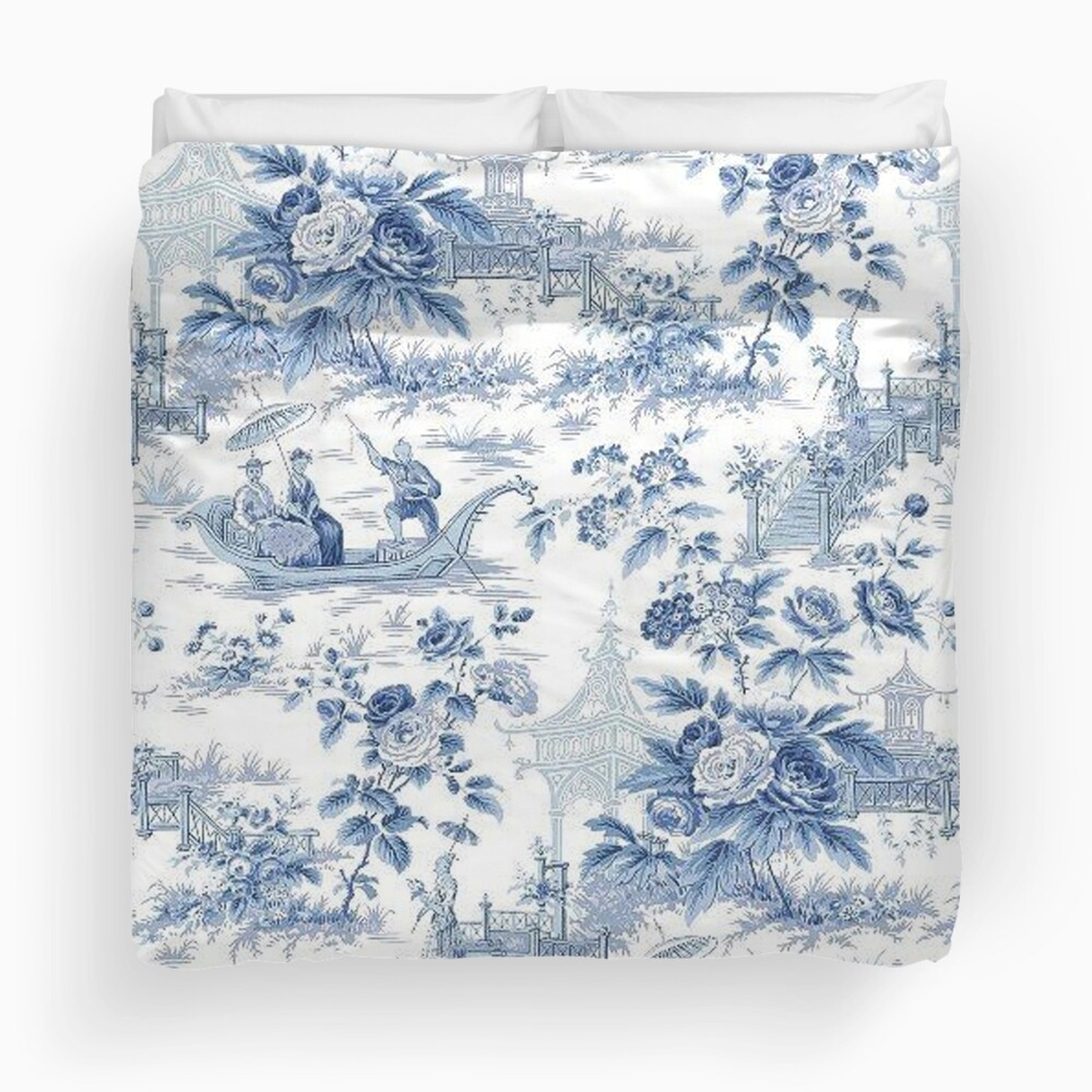 Powder Blue Chinoiserie Toile Customize Duvet Cover Bedding Set Quilt Cover - Unique Anime Apparel for Fans