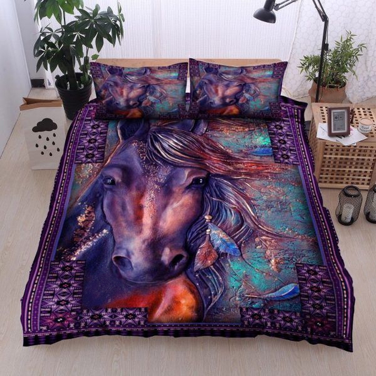 Purple Horse Bed Sheets Spread Comforter Duvet Cover Bedding Set - Unique Anime Apparel for Fans