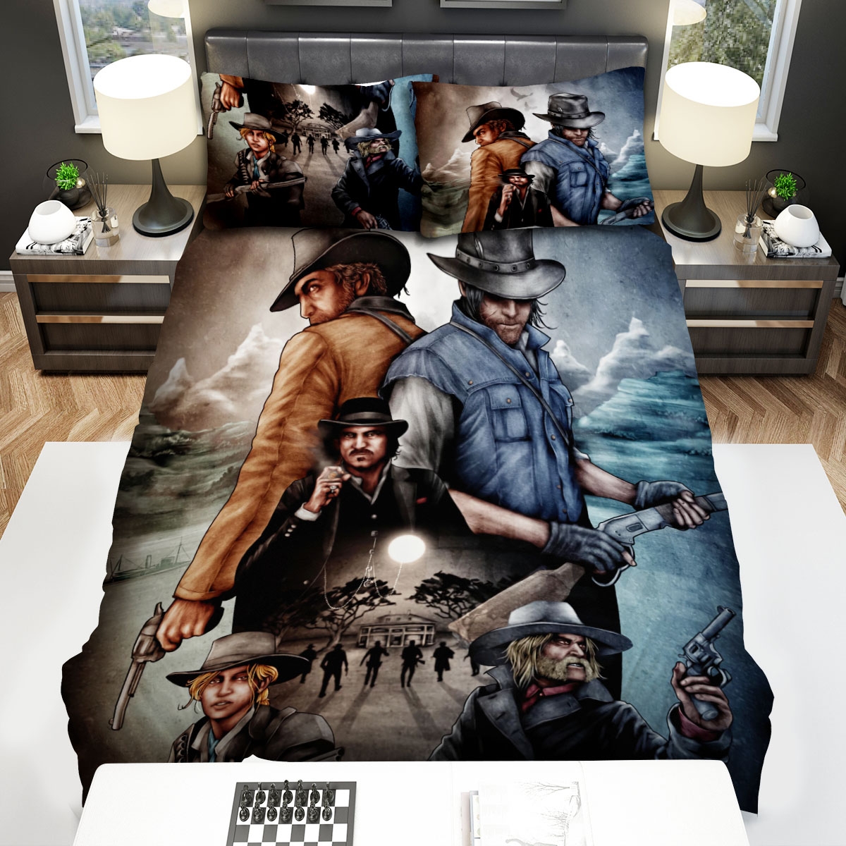 Red Dead Redemption Characters With Guns Bed Sheets Spread Duvet Cover Bedding Set - Unique Anime Apparel for Fans