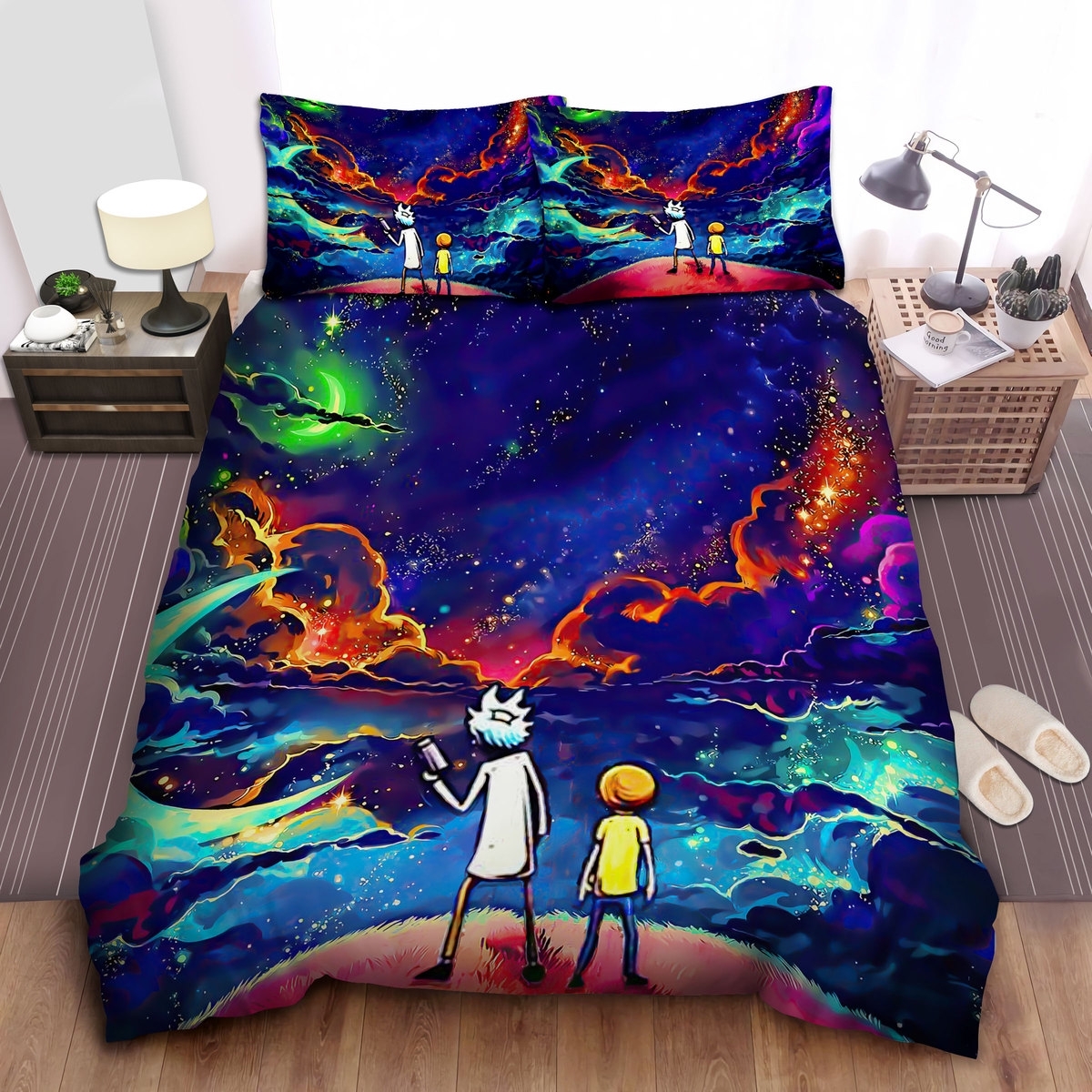 Rick And Morty In Another Universe Painting Bed Sheets Spread Duvet Cover Bedding Set - Unique Anime Apparel for Fans