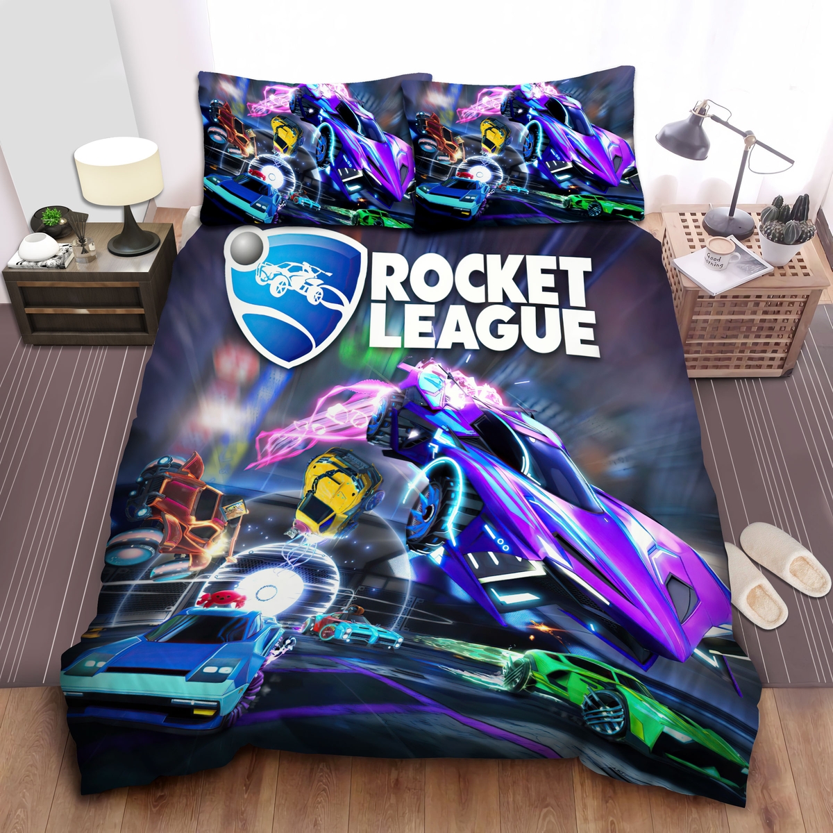 Rocket League Cars Chasing In Different Dimension Art Bed Sheets Spread Duvet Cover Bedding Set - Unique Anime Apparel for Fans
