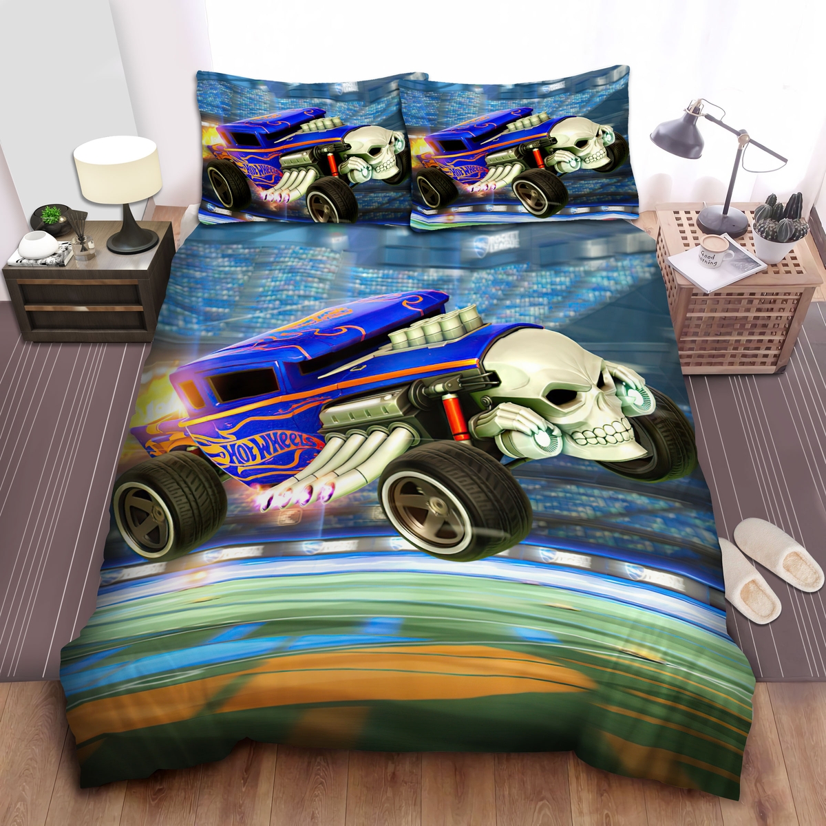 Rocket League X Hot Wheels Bone Saker Bed Sheets Spread Duvet Cover Bedding Set - Unique Anime Apparel for Fans