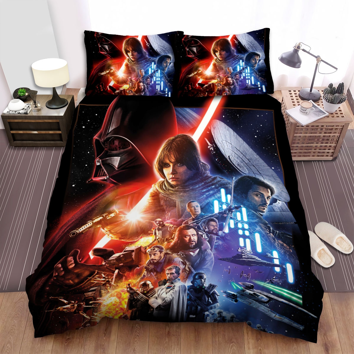 Rogue One A Star Wars Story (2016) Movie Read And Blue Poster Bed Sheets Spread Comforter Duvet Cover Bedding Set - Unique Anime Apparel for Fans