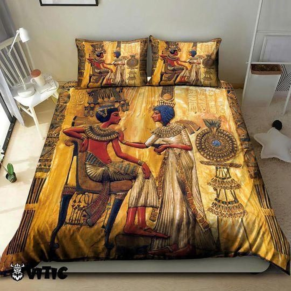 Romance Ancient Egypt Golden Bed Sheets Spread Duvet Cover Bedding Set - Unique Anime Apparel for Fans