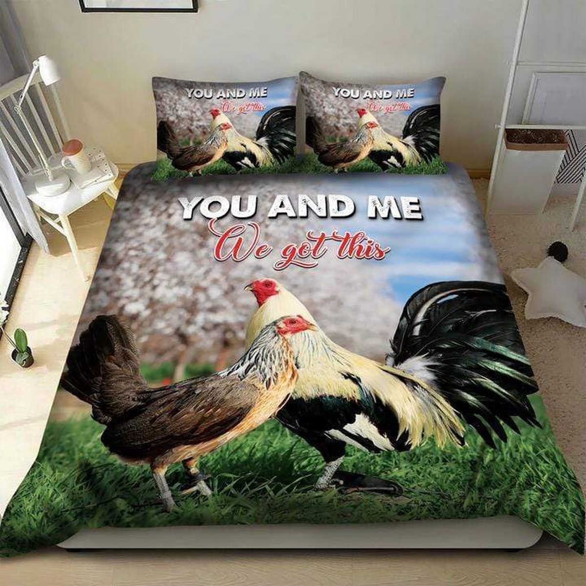 Rooster Chicken You And Me We Got This Bedding Set Bed Sheet Spread Comforter Duvet Cover Bedding Set - Unique Anime Apparel for Fans