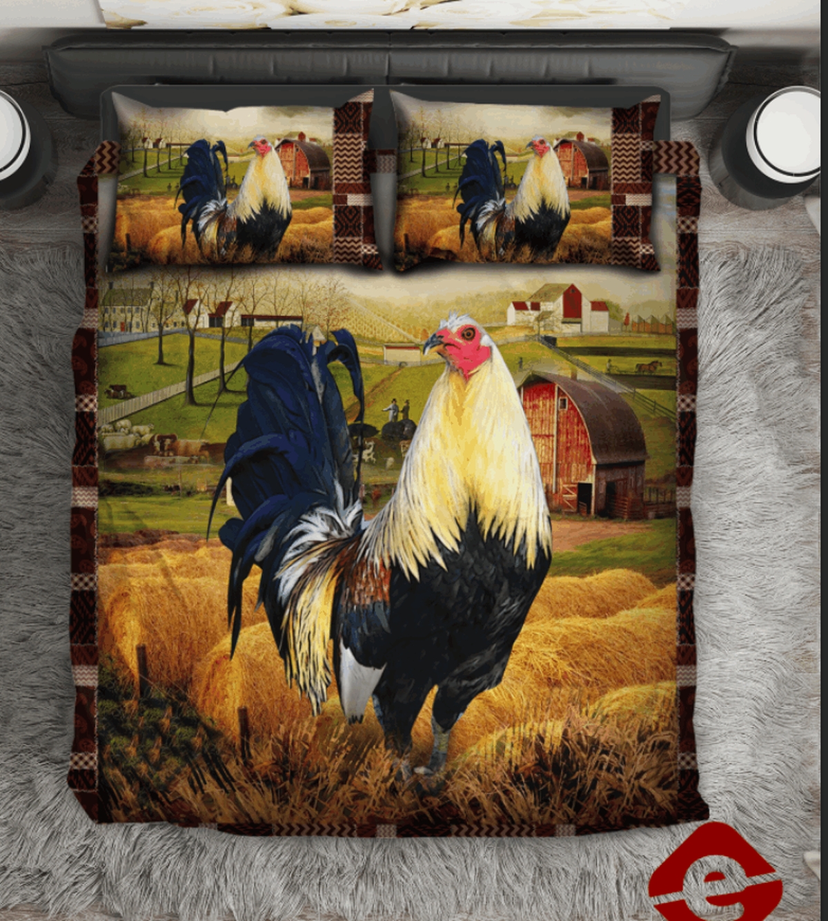 Rooster Painting On The Farm Bedding Set (Duvet Cover & Pillow Cases) - Unique Anime Apparel for Fans
