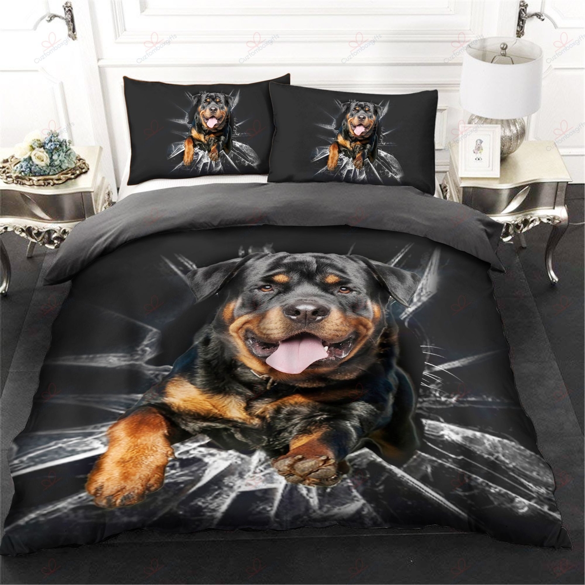 Rottweiler Dog Running Bed Sheets Spread Duvet Cover Bedding Set Perfect Gifts For Rottweiler Lover Gifts For Birthday Christmas Thanksgiving - Unique Anime Apparel for Fans
