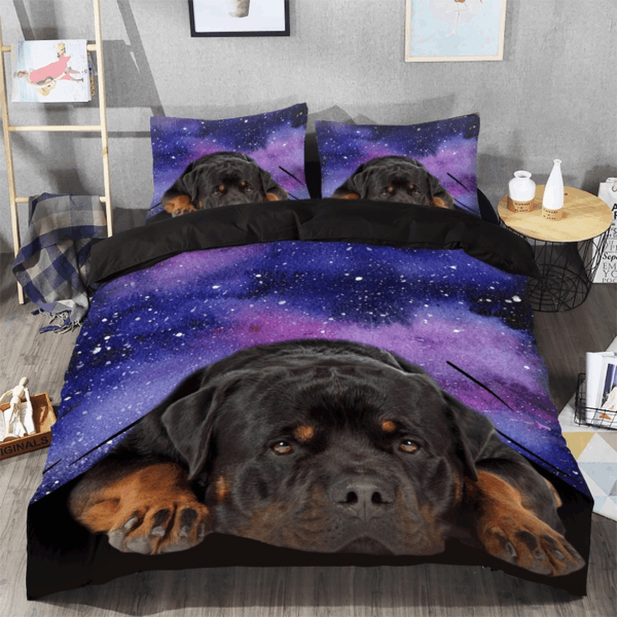 Rottweiler Galaxy Bed Sheets Spread Duvet Cover Bedding Set - Unique Anime Apparel for Fans