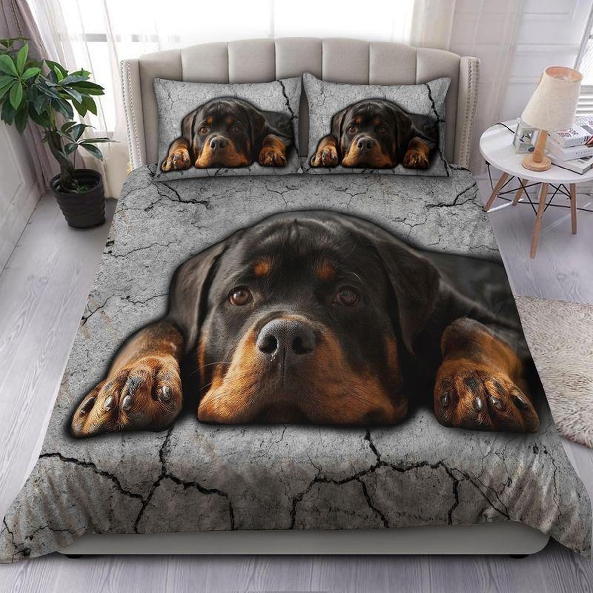 Rottweiler Laying Down Bed Sheets Spread Duvet Cover Bedding Set - Unique Anime Apparel for Fans