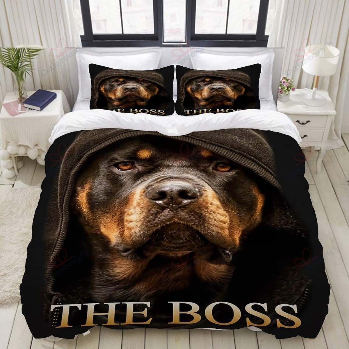 Rottweiler The Boss Bed Sheets Spread Duvet Cover Bedding Set Perfect Gifts For Rottweiler Dog Lover Gifts For Birthday Christmas Thanksgiving - Unique Anime Apparel for Fans