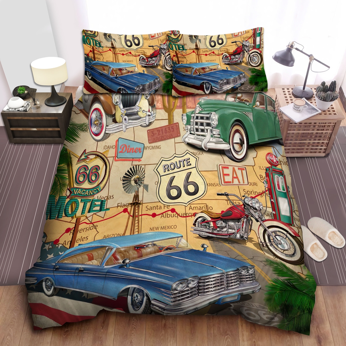 Route 66 Map Bed Sheets Spread Duvet Cover Bedding Set - Unique Anime Apparel for Fans