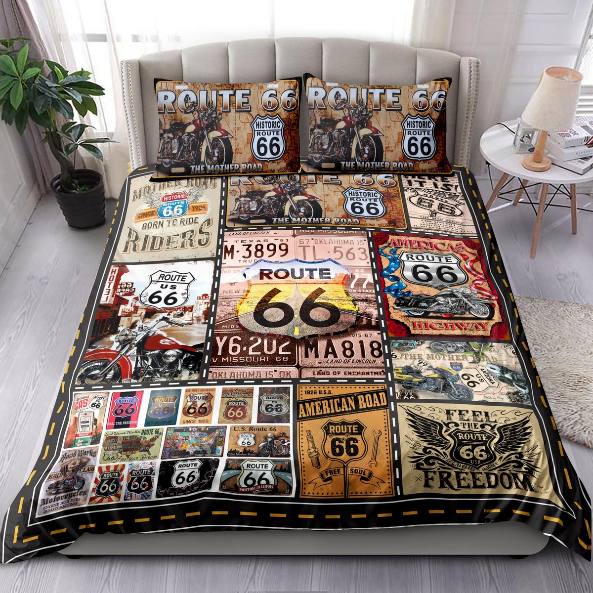 Route 66 Route The Mother Road Bedding Set Bed Sheets Spread Duvet Cover Bedding Set - Unique Anime Apparel for Fans