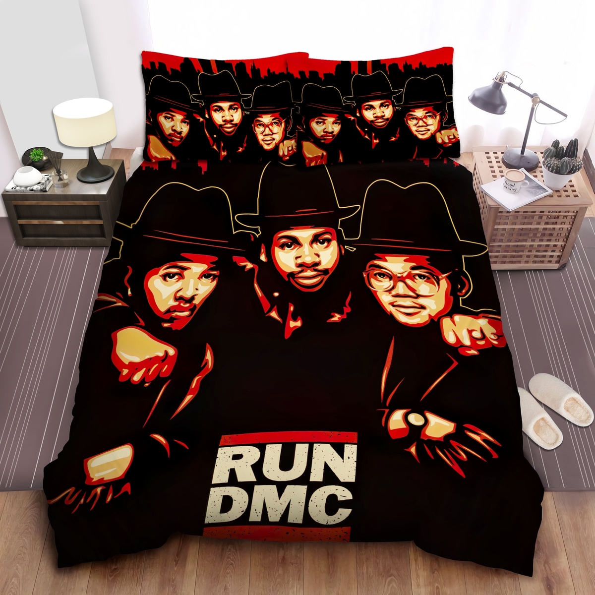 Run-Dmc In Black & Red Art Bed Sheet Spread Comforter Duvet Cover Bedding Set - Unique Anime Apparel for Fans