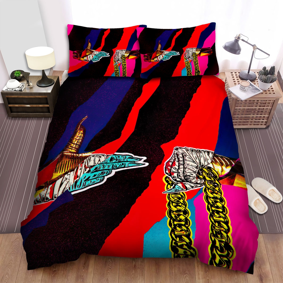 Run The Jewels Hands Fights On The Colorful Background Bed Sheets Spread Comforter Duvet Cover Bedding Set - Unique Anime Apparel for Fans