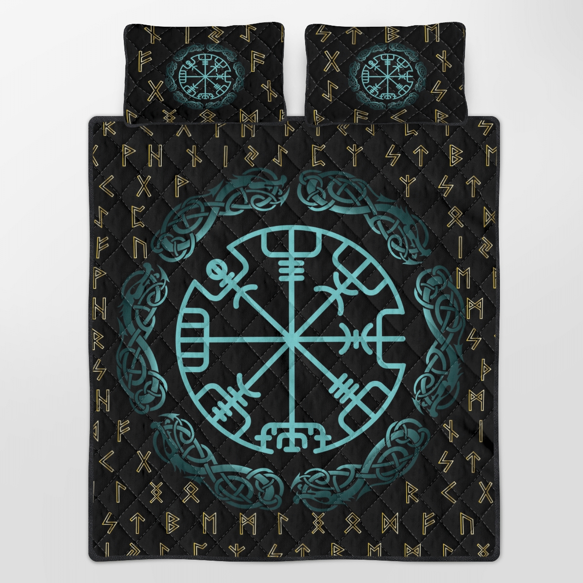Rune Vegvisir Viking Quilt Bedding Set - Unique Anime Apparel for Fans