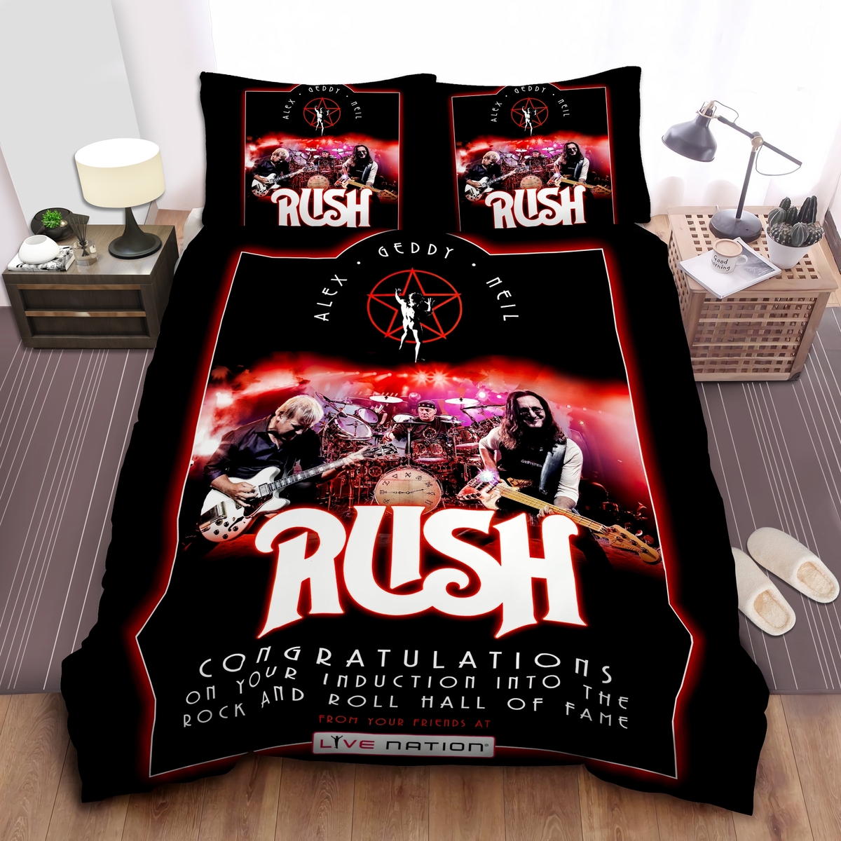 Rush Band In The Rock And Roll Hall Of Fame Bed Sheet Spread Comforter Duvet Cover Bedding Set - Unique Anime Apparel for Fans