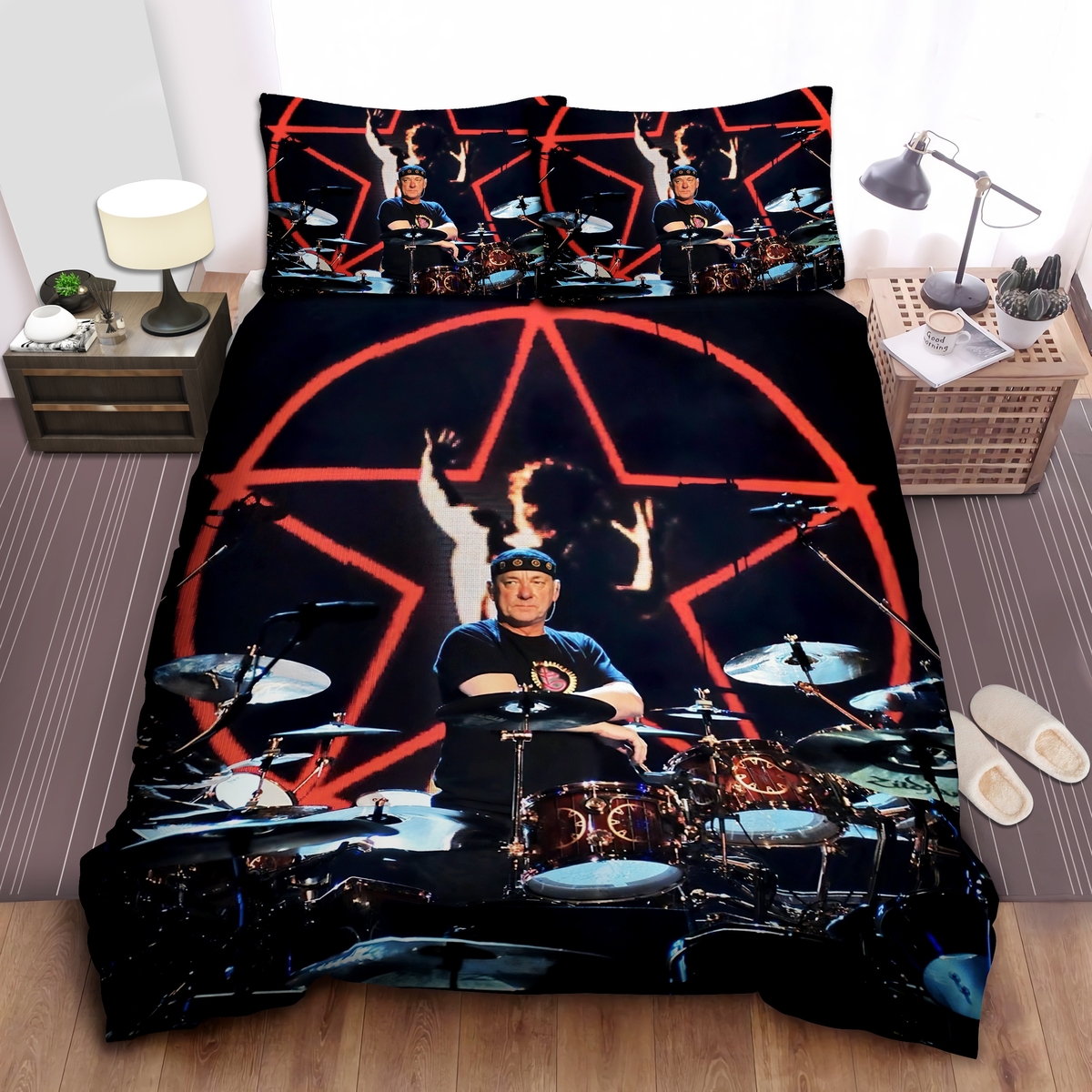 Rush Drummer Neil Peart Bed Sheet Spread Duvet Cover Bedding Set - Unique Anime Apparel for Fans