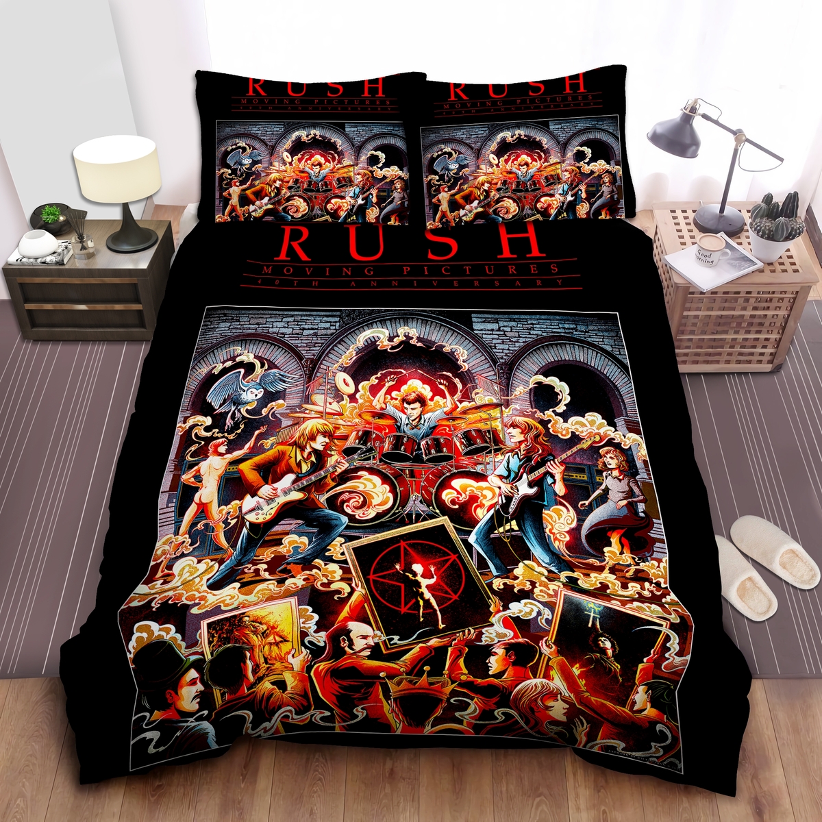 Rush Moving Pictures Album Poster Bed Sheet Spread Comforter Duvet Cover Bedding Set - Unique Anime Apparel for Fans