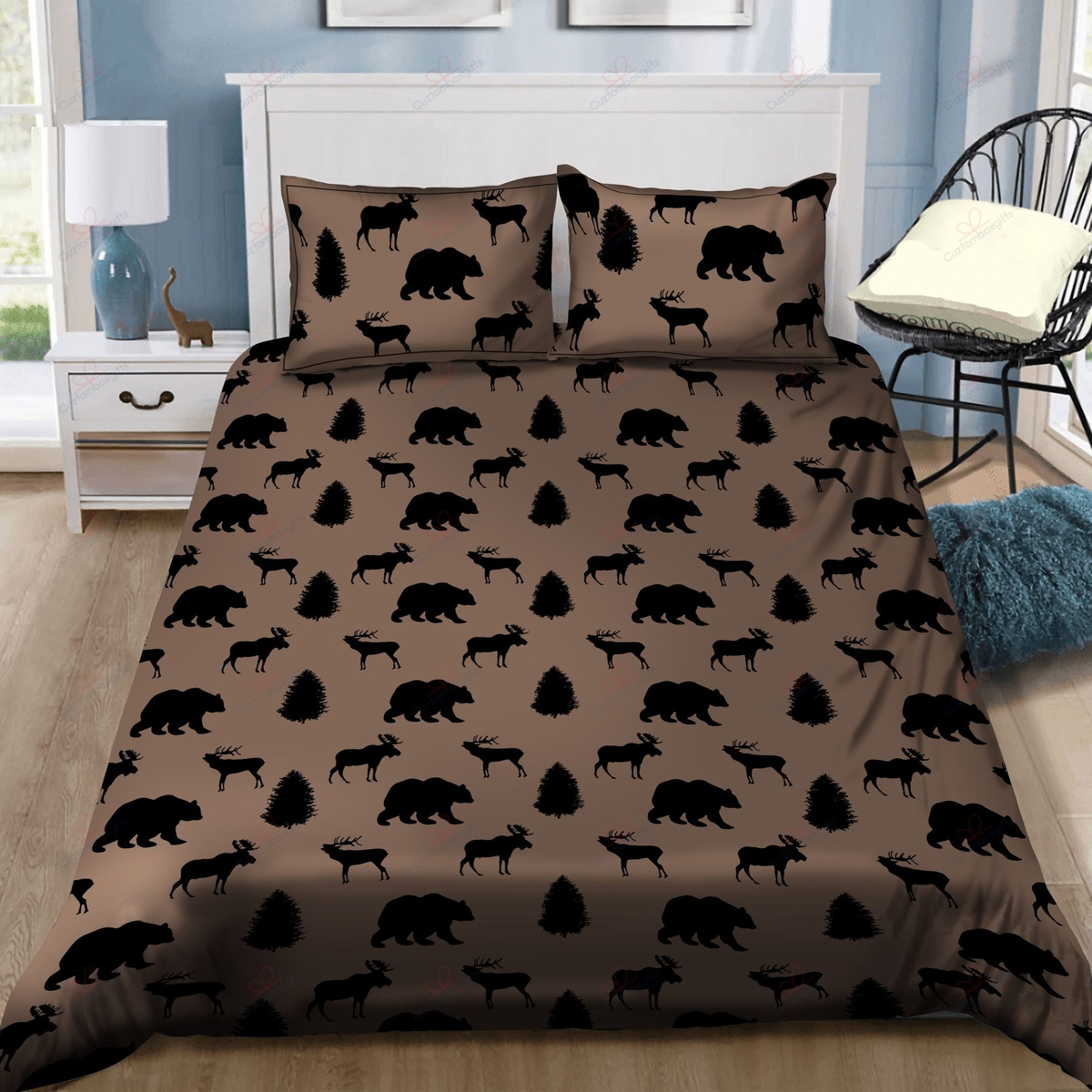 Rustic Bear And Moose Bedding Set (Duvet Cover & Pillow Cases) - Unique Anime Apparel for Fans