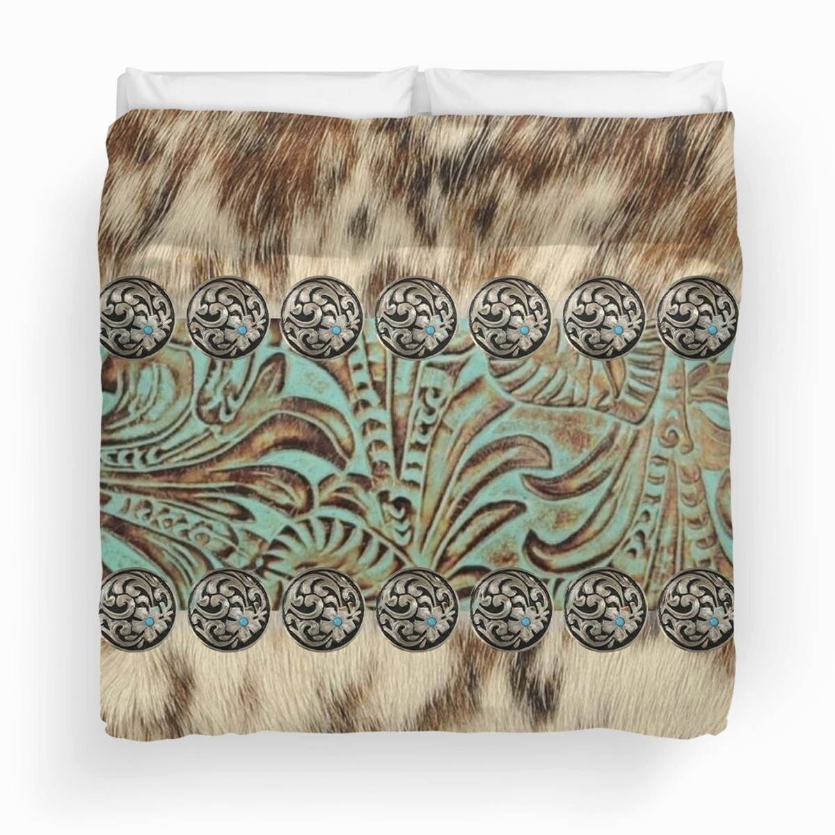Rustic Brown Cowhide Teal Western Country Bedding Set - Unique Anime Apparel for Fans