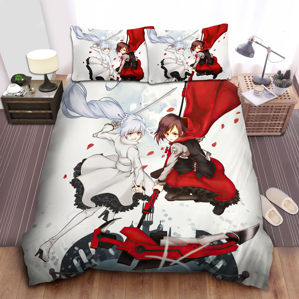 Rwby Ruby Rose & Weiss Schnee Bed Sheets Spread Duvet Cover Bedding Set - Unique Anime Apparel for Fans