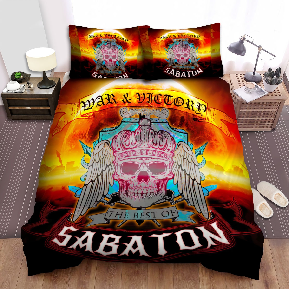 Sabaton Band War And Victory The Best Of Sabaton Album Cover Bed Sheets Spread Duvet Cover Bedding Set - Unique Anime Apparel for Fans