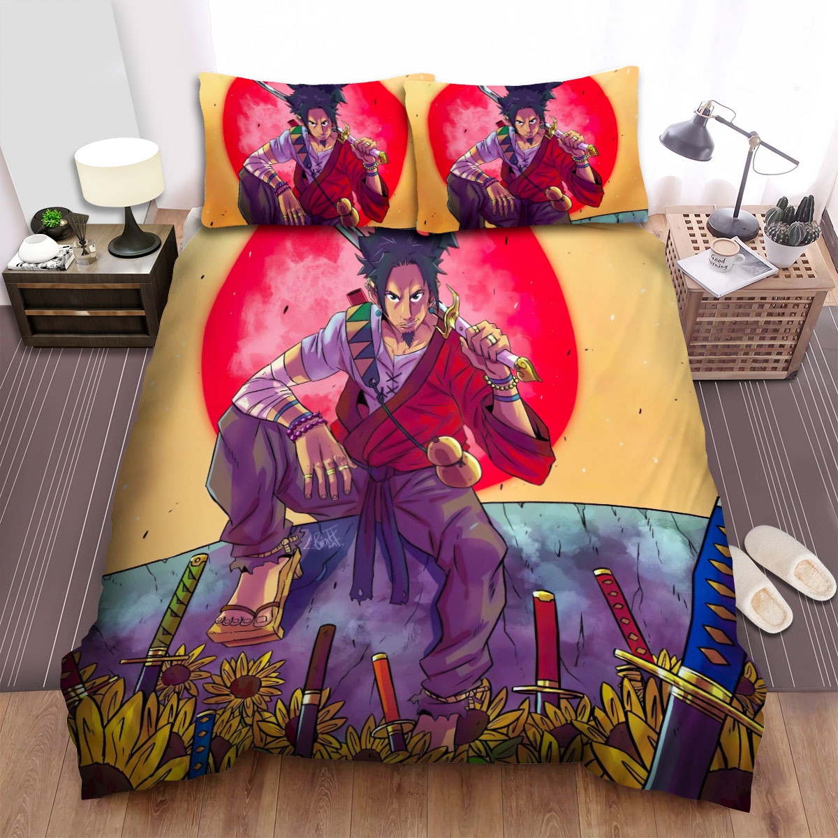 Samurai Champloo Mugeen With The Swords And Sunflowers Bed Sheets Spread Duvet Cover Bedding Set - Unique Anime Apparel for Fans