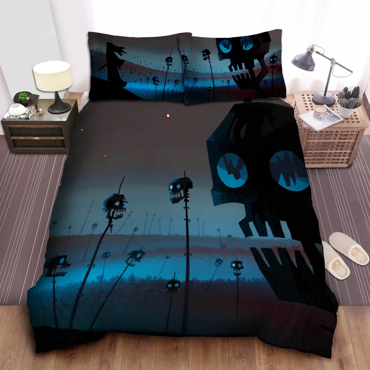 Samurai Jack On The Field Of Skull Bed Sheet Spread Duvet Cover Bedding Set - Unique Anime Apparel for Fans