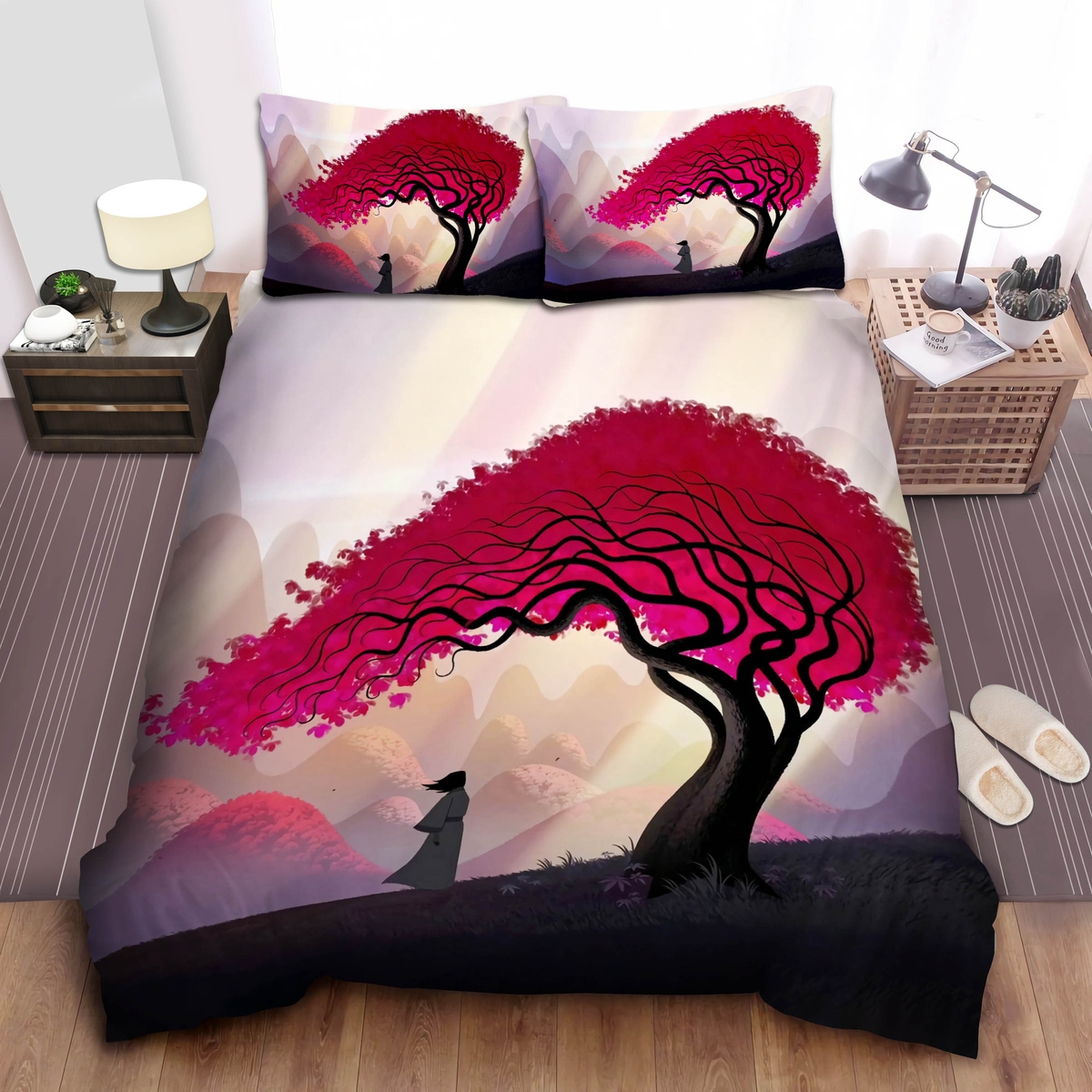Samurai Jack Under A Cherry Blossom Tree Bed Sheet Spread Duvet Cover Bedding Set - Unique Anime Apparel for Fans